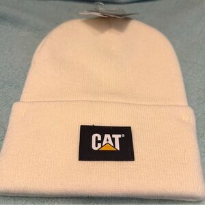 CAT Label Cuff Beanie Hat One Size OSFM Color: Cream 1090026 Caterpillar NWT $20